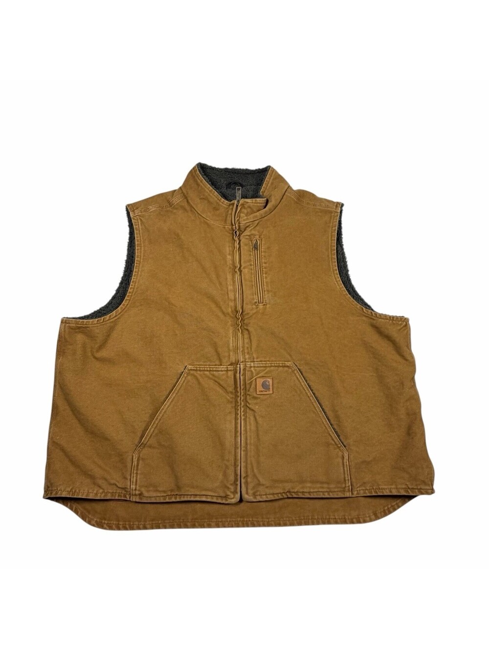 Carhartt Men’s Brown Sherpa Lined Full Zip Duck Canvas Workwear Vest 3XL Regular